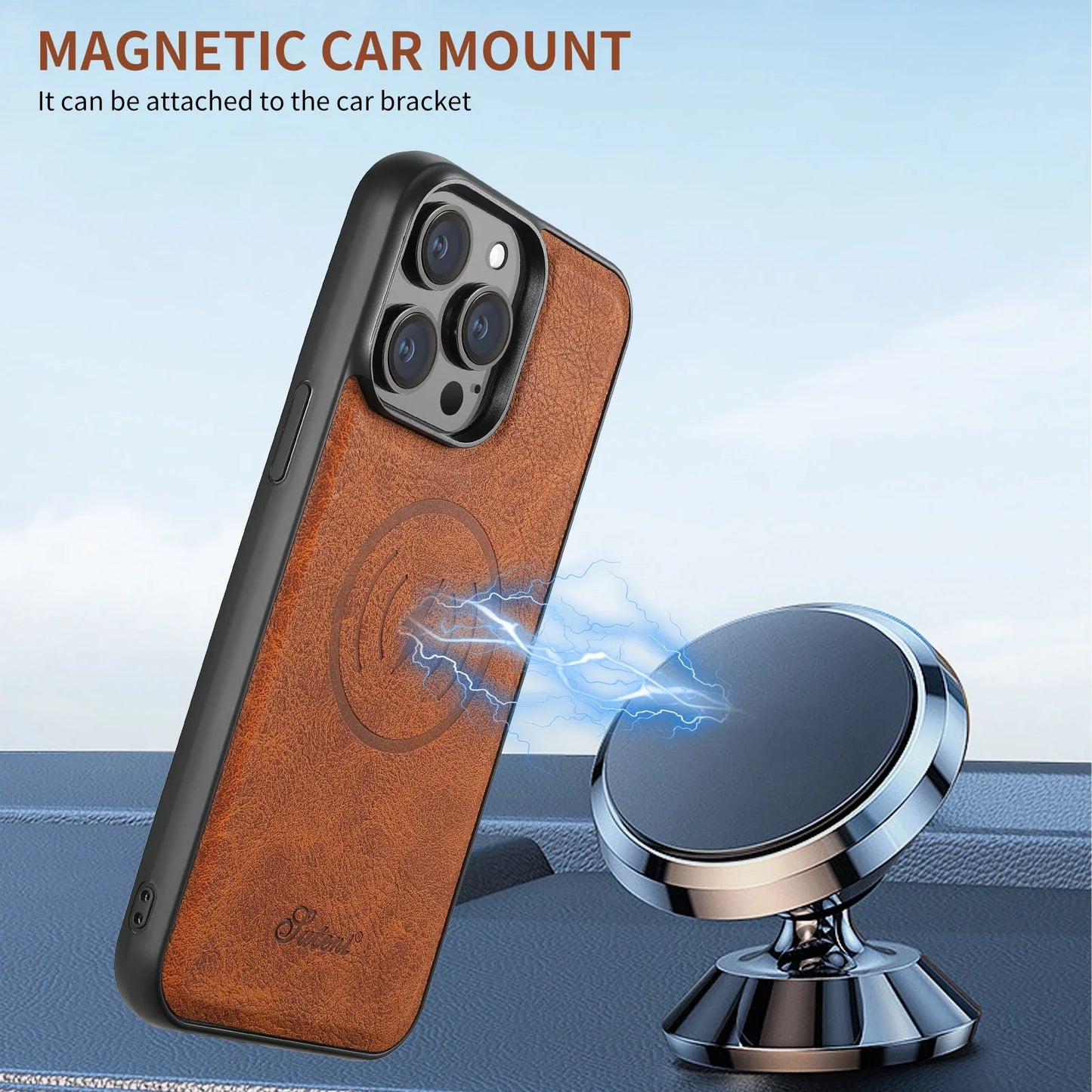 Magnetic Magsafe Charging Leather iPhone Case with Detachable Pocket