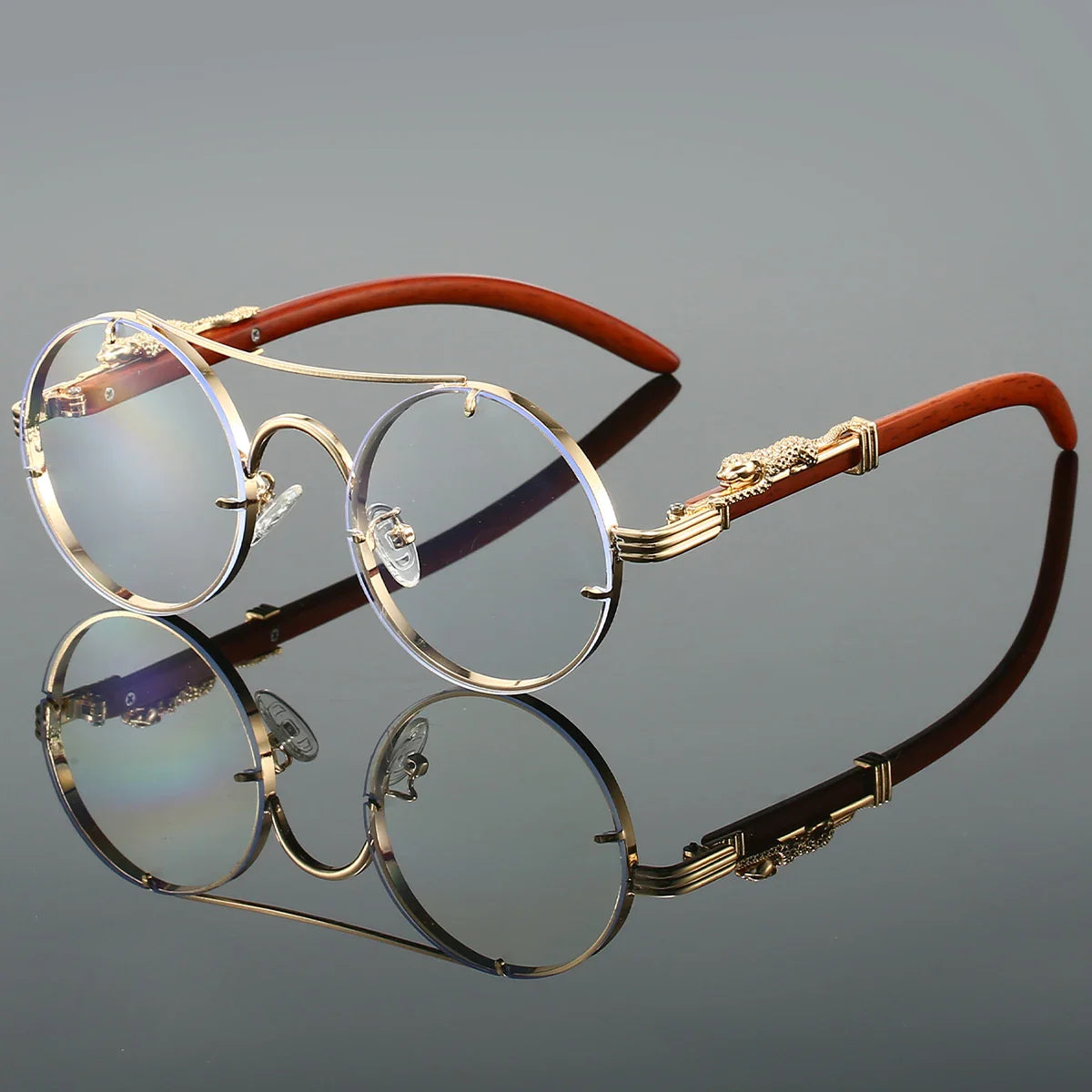 KAMMPT Vintage Double Bridge Gradient Multicolor Lenses Round Luxury Sunglasses