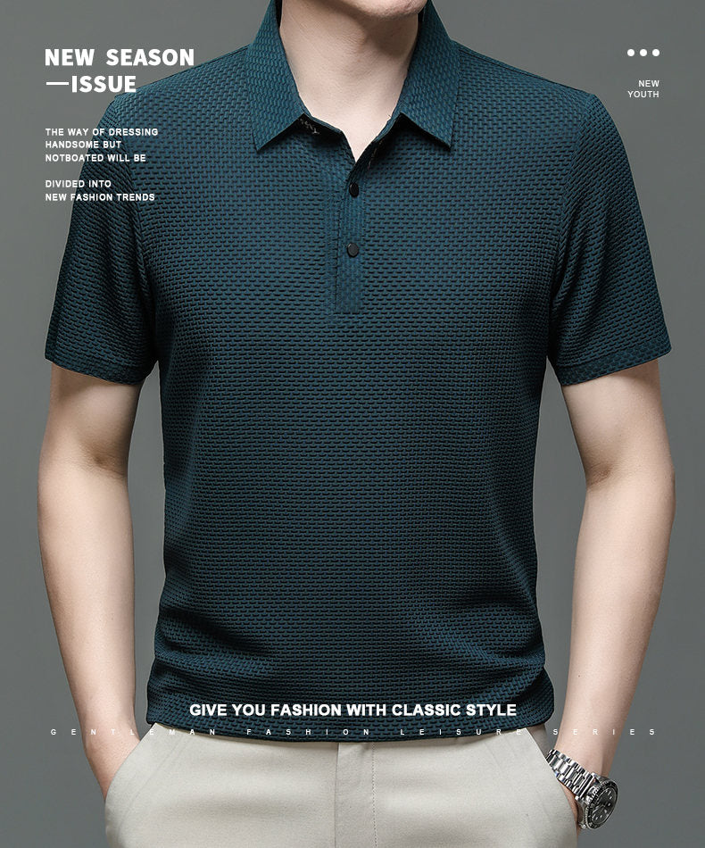 Short-Sleeve Plaid Pattern Ice Silk Polo Shirt
