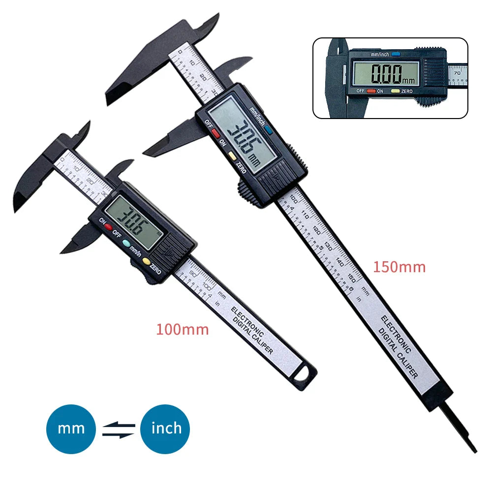 Electronic Digital mm/in Carbon Fiber Caliper with Large LCD Display