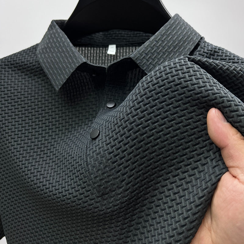 Short-Sleeve Plaid Pattern Ice Silk Polo Shirt
