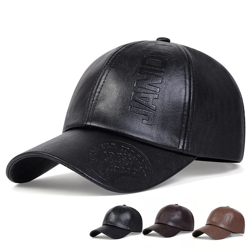 Premium Faux Leather Vintage Design All-Season Leather Adjustable Baseball Cap