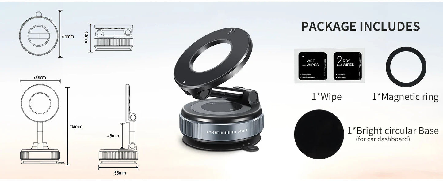 Multi-Angle Dashboard & Windshield Magnetic and Advanced Vacuum Suction Car Mount