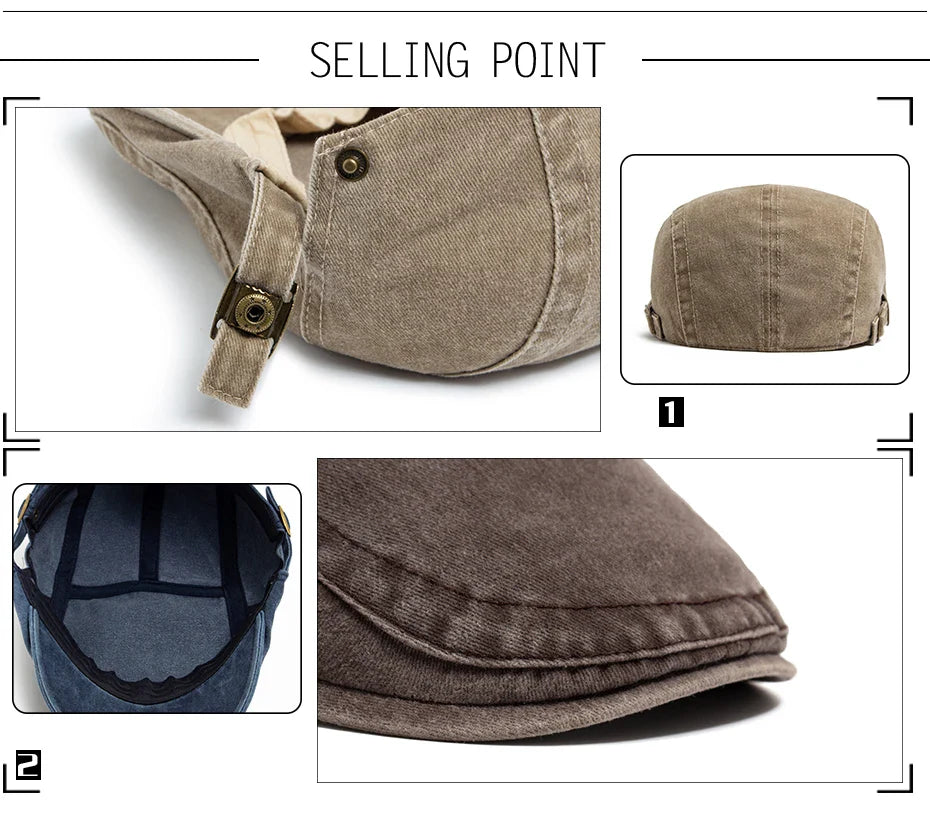 Vintage Soft Cotton Breathable Lightweight Adjustable Fit Newsboy Cap