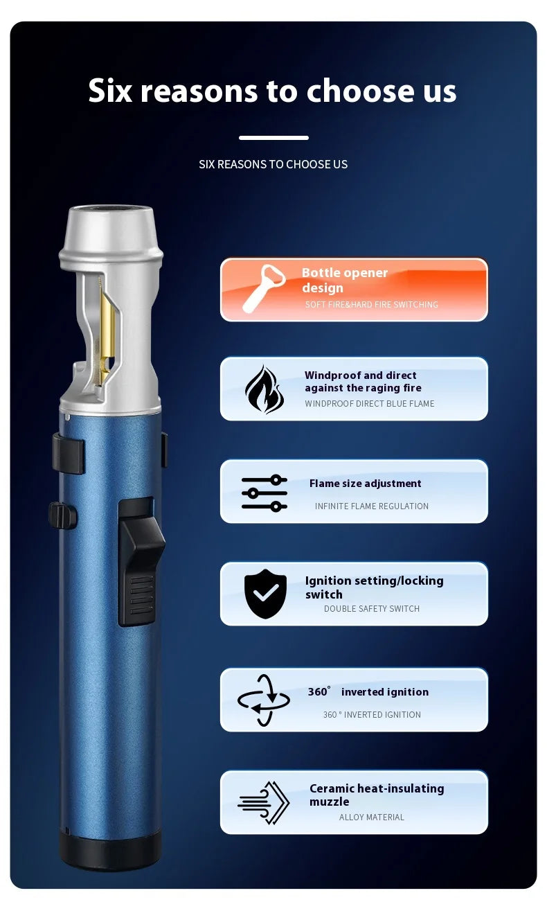 Heavy-Duty Metal Multi-Use Jet Torch Lighter Adjustable Flame, Safety Lock, Windproof