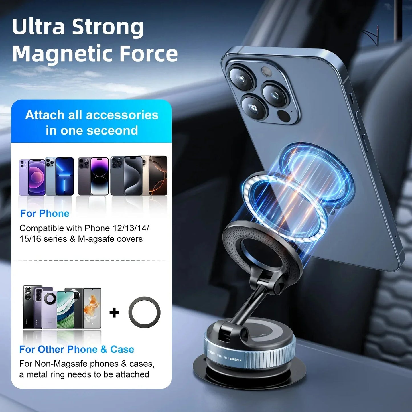 Multi-Angle Dashboard & Windshield Magnetic and Advanced Vacuum Suction Car Mount