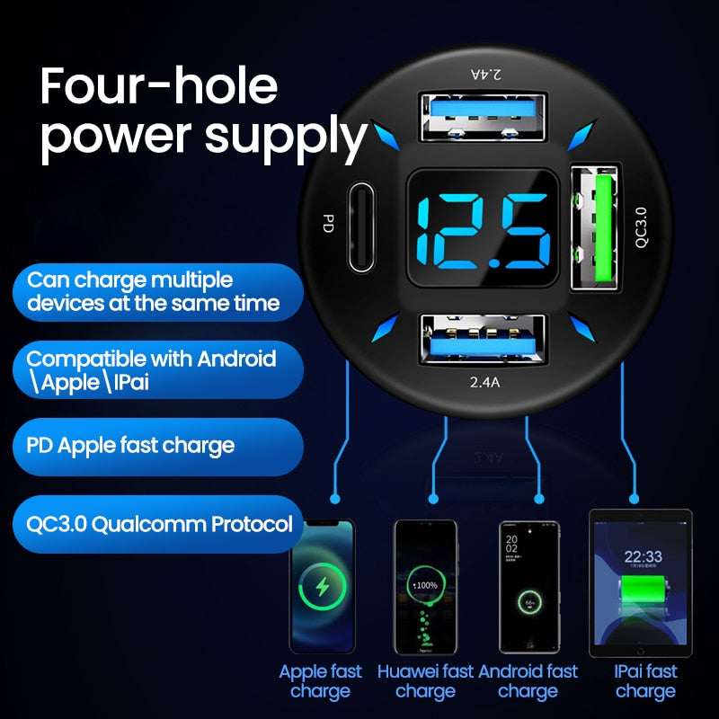 Super Fast 66W USB Car Charger with PD Quick Charge Port