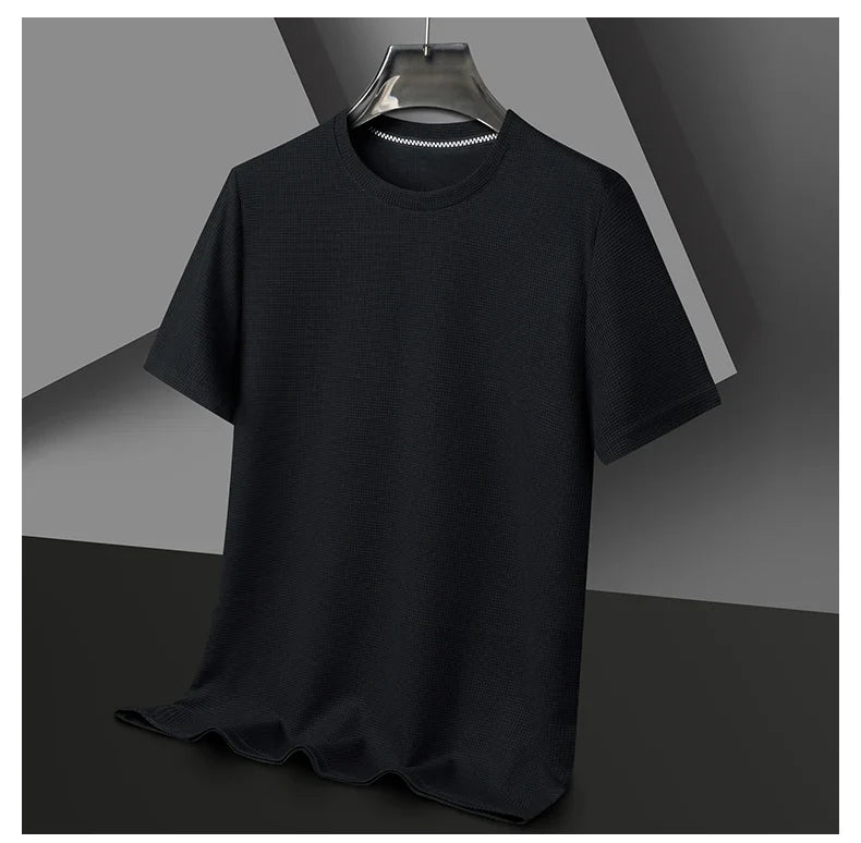 Summer 3D Waffle-Knit Crew Neck T-Shirt – Breathable & Soft