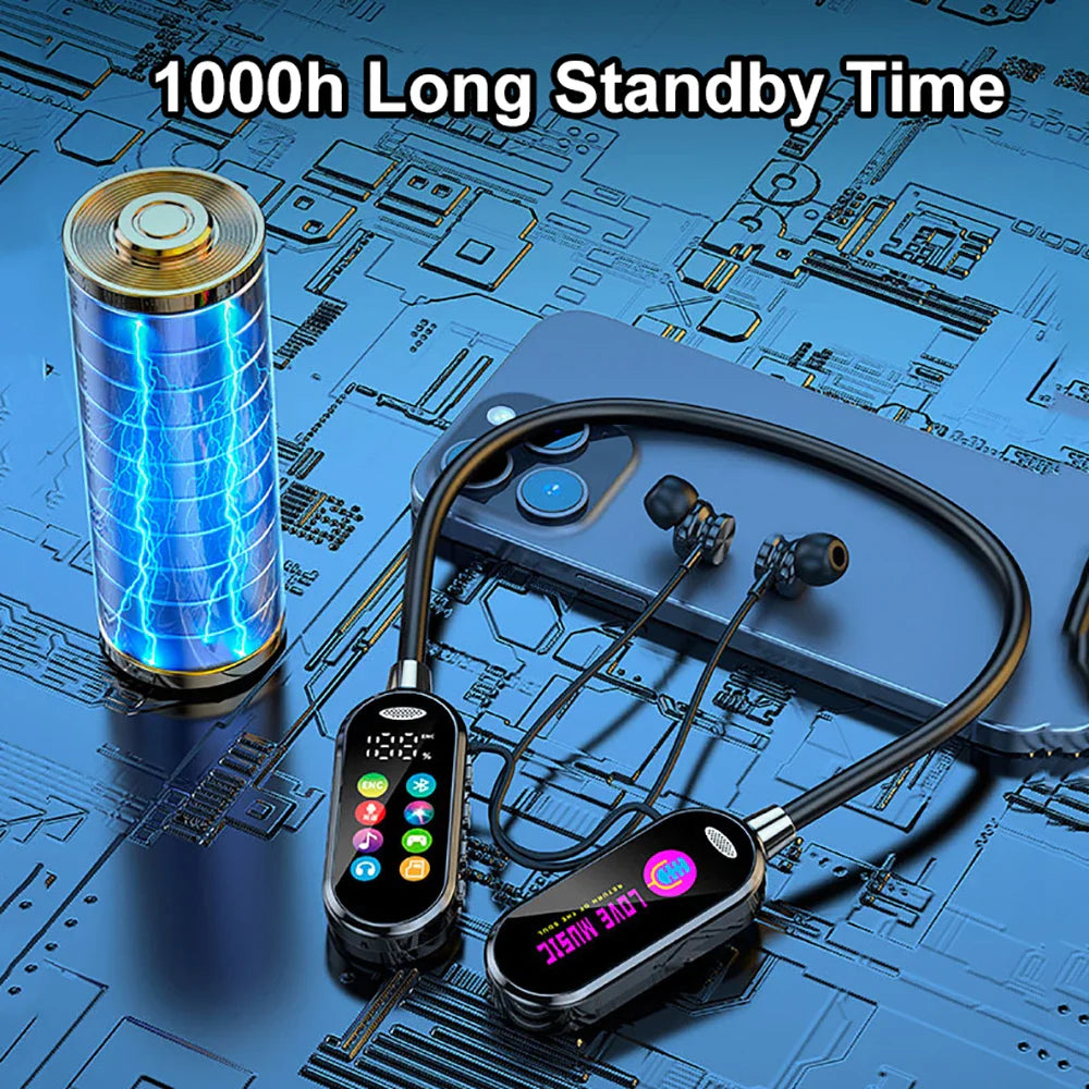 HiFi Sound Color Screen Neckband Magnetic Earphones with Noise Reduction & HD Calls