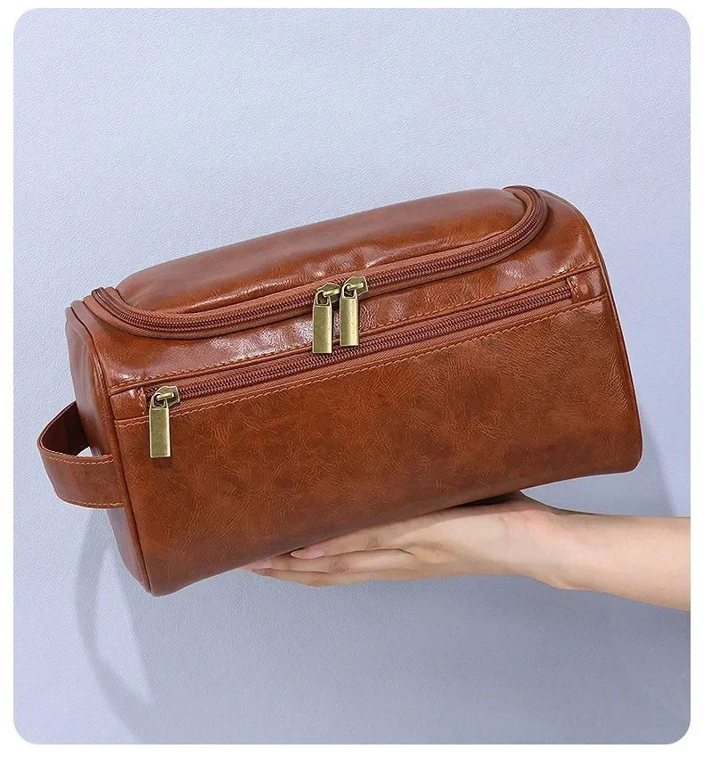 Premium Faux Leather Large Capacity Water-Resistant Travel Toiletry Bag
