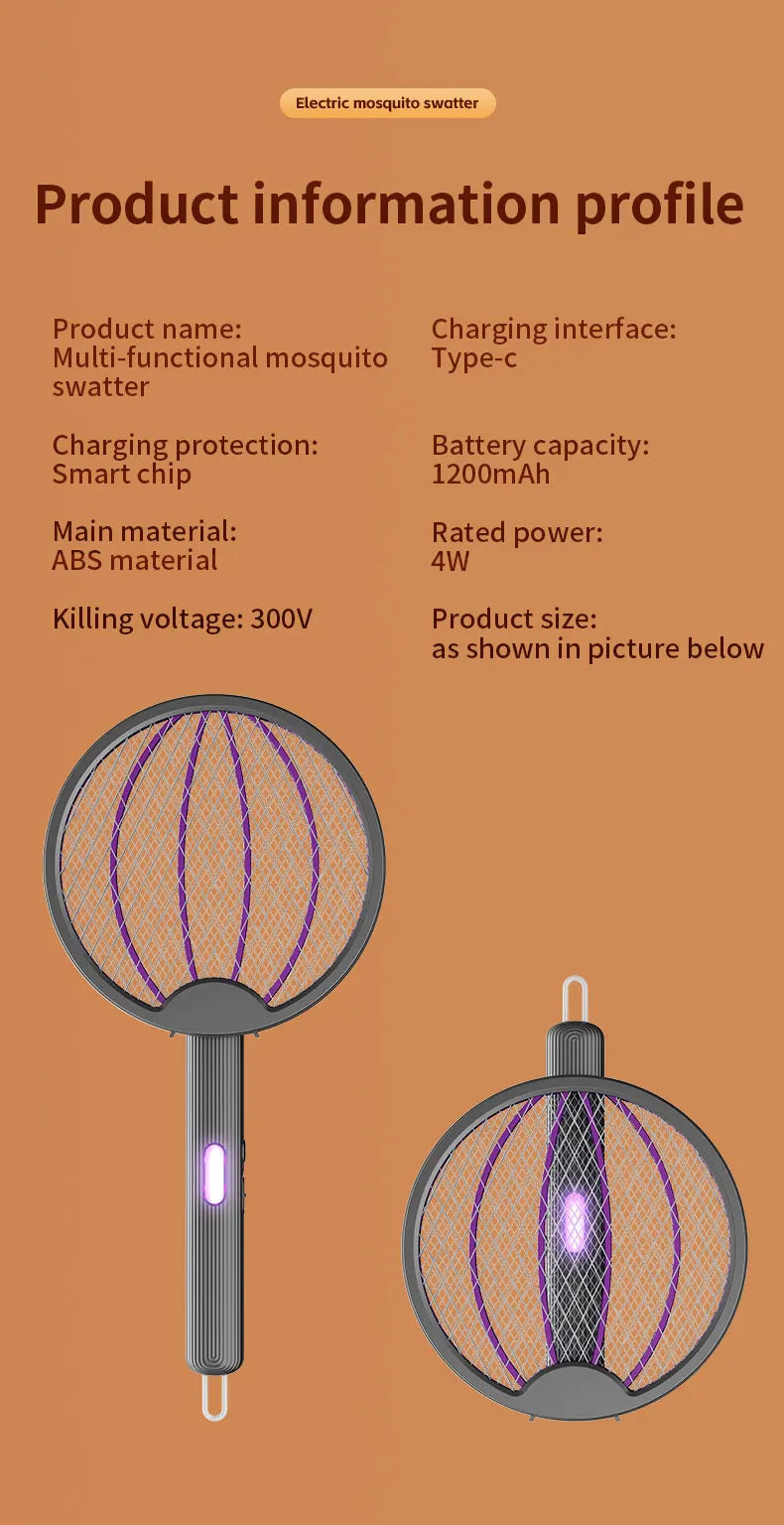 UV Attract 3-in-1 (Handheld / Stand / Wall-Mount) Rechargeable Mosquito Swatter