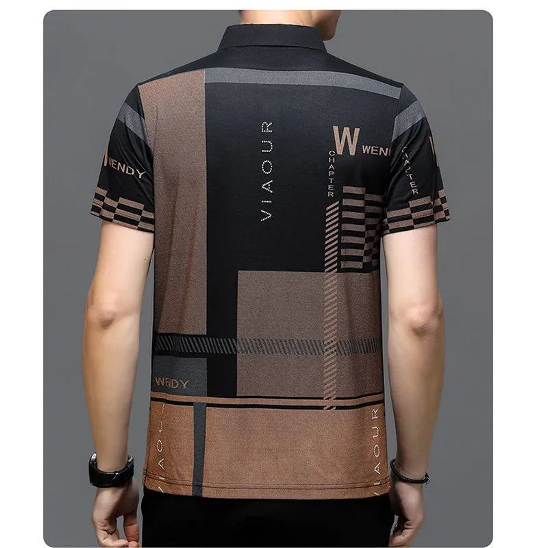 Business Pattern Print Short Sleeve Collar Polo Shirt