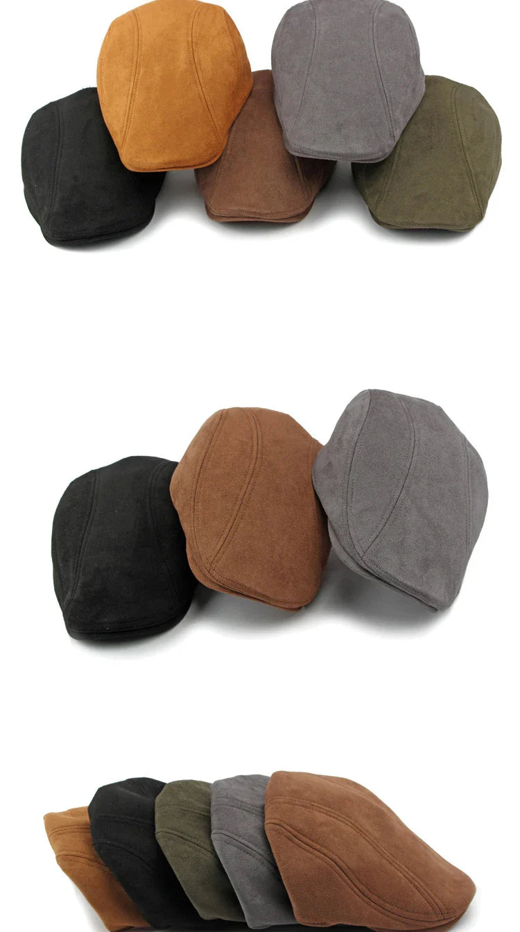 Vintage Suede-Look Flat Cap for Autumn & Winter