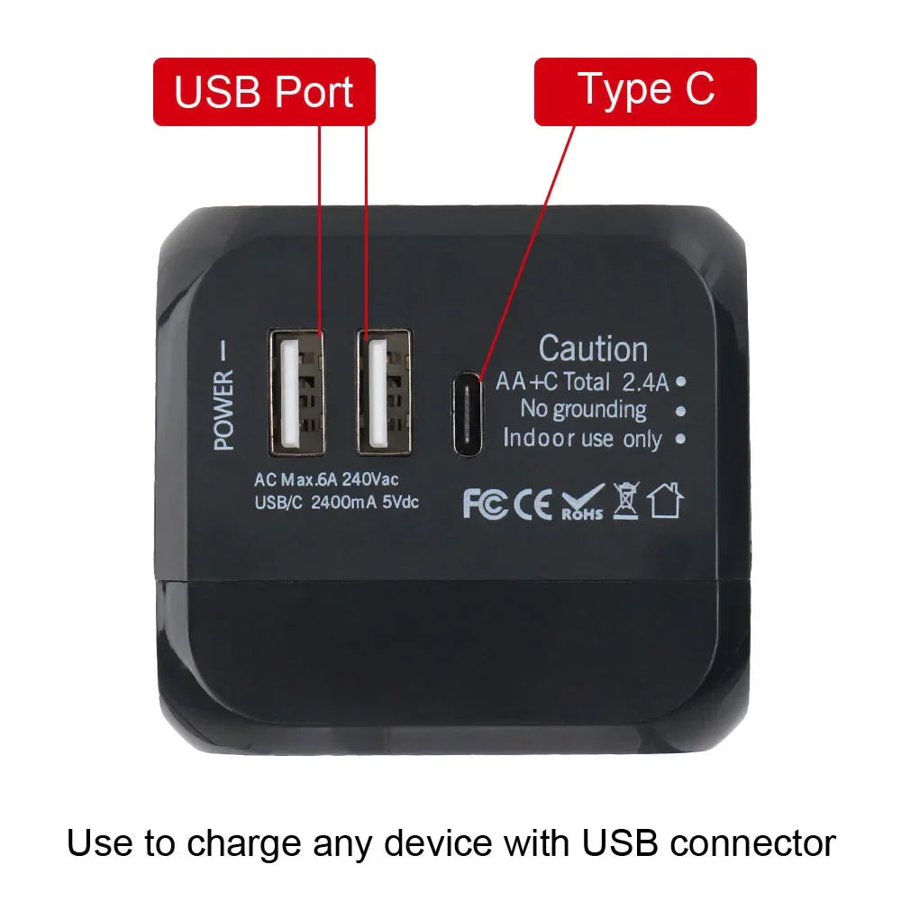 All-in-One Universal Travel Adapter Wall Charger with USB & USB-C