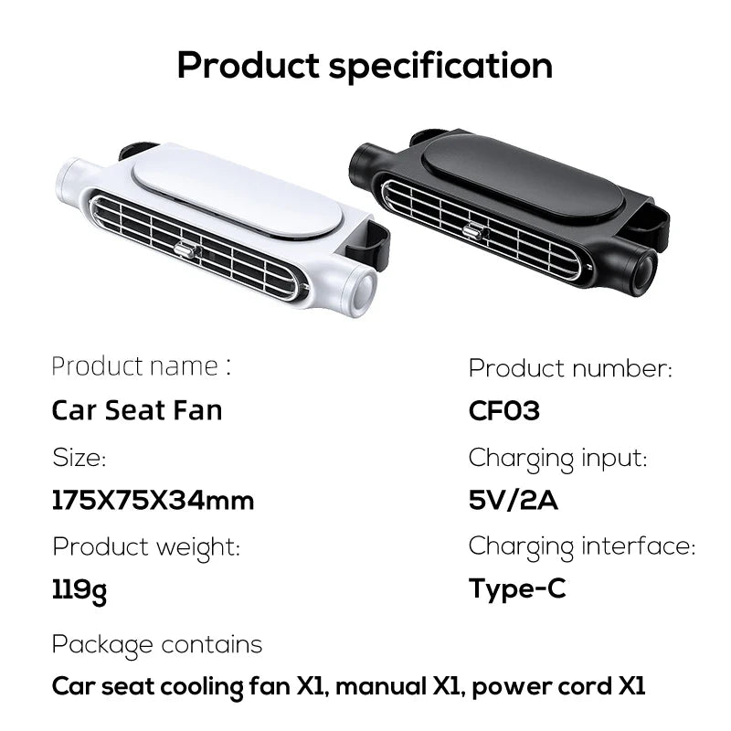 Portable Car Front/Rear Seat Headrest USB Powered Air Cooling Fan