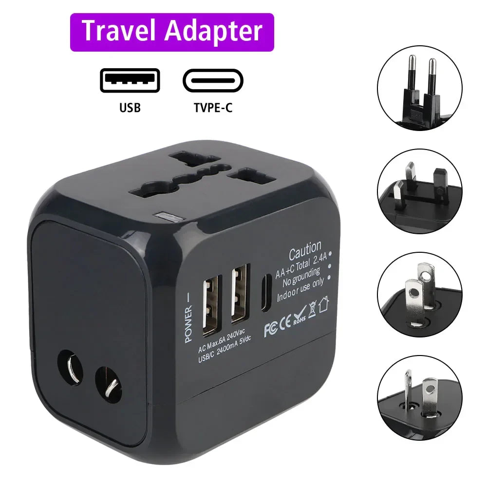 All-in-One Universal Travel Adapter Wall Charger with USB & USB-C
