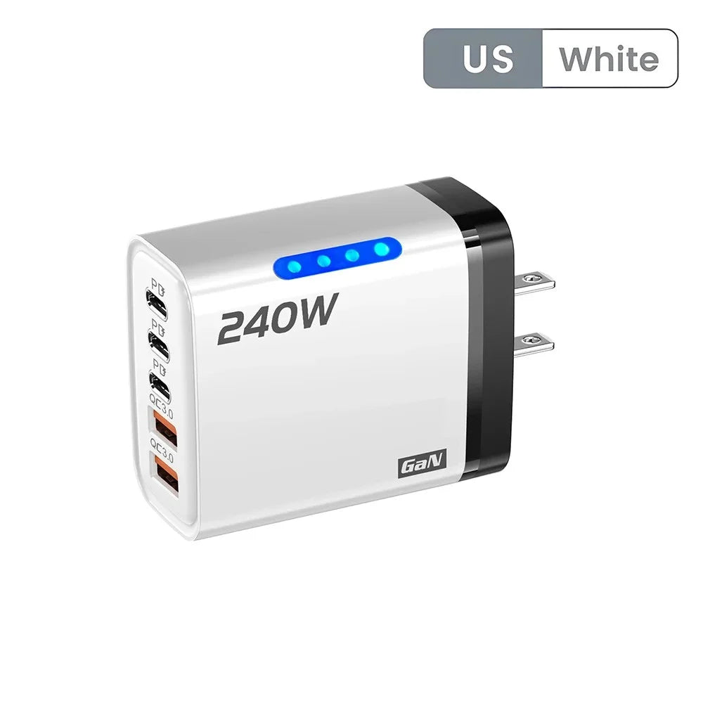 240W High-Speed 5-Port GaN Technology Intelligent Wall Charger