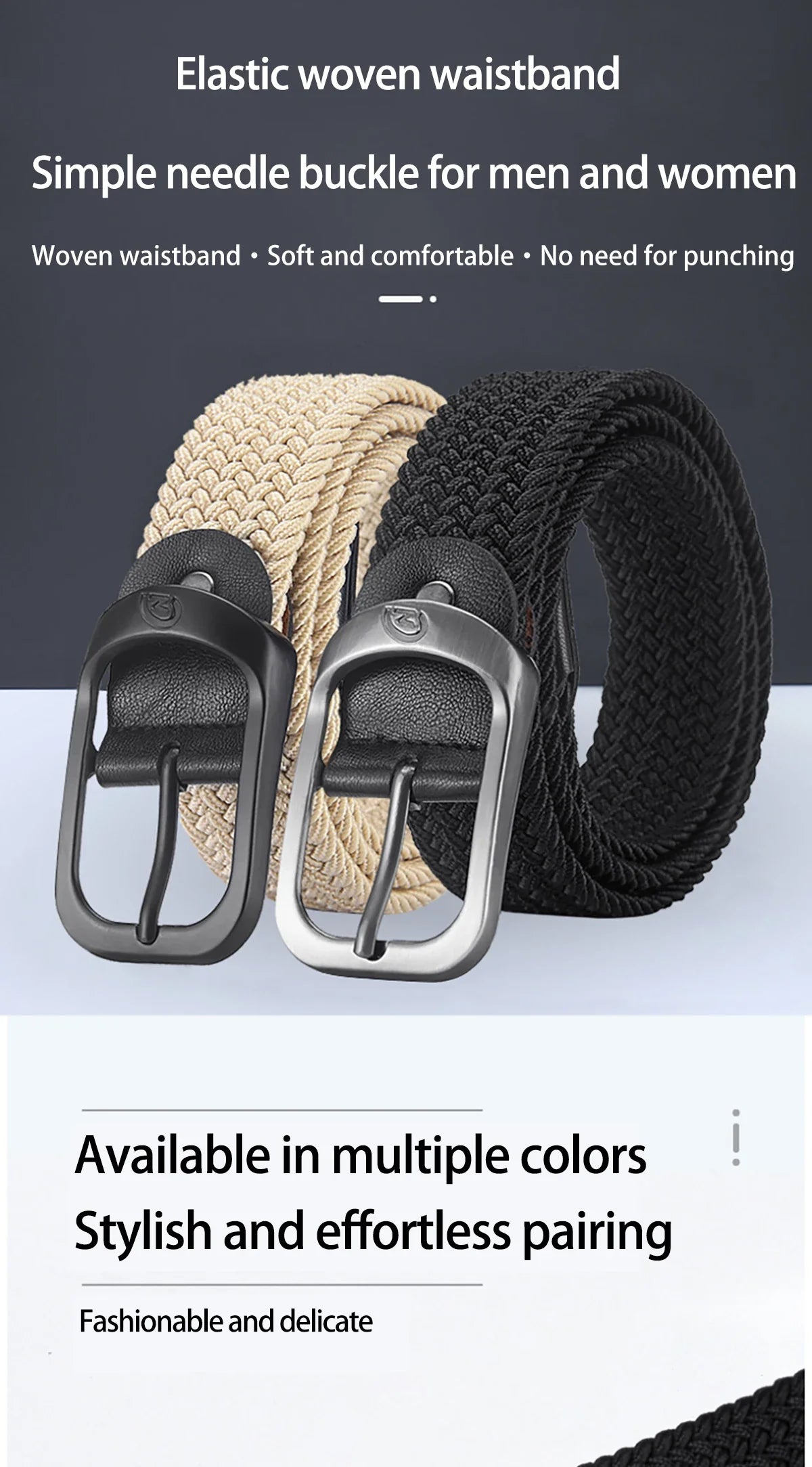 Casual Woven Elastic Lightweight Metal Buckle Belt