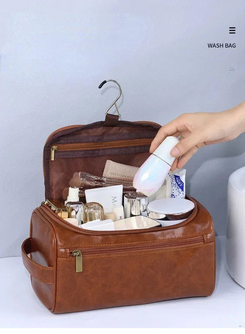 Premium Faux Leather Large Capacity Water-Resistant Travel Toiletry Bag