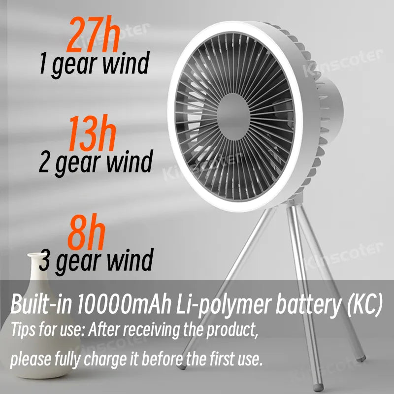 Rechargeable Powerful Desk Fan with Power Bank and LED Lighting