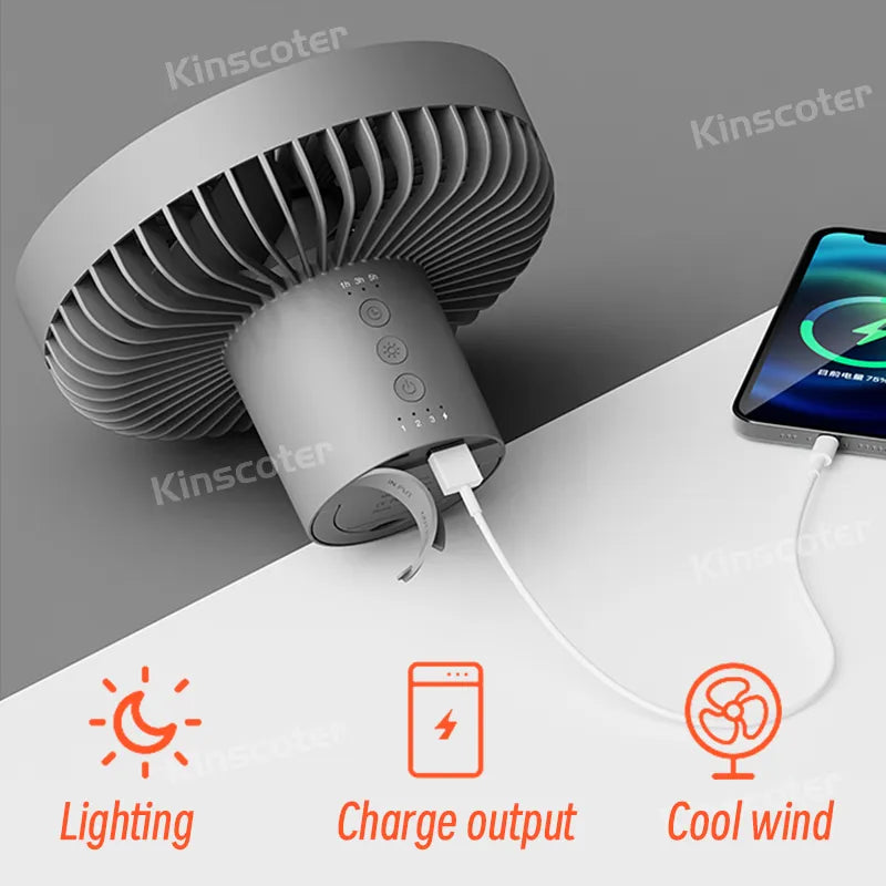 Rechargeable Powerful Desk Fan with Power Bank and LED Lighting