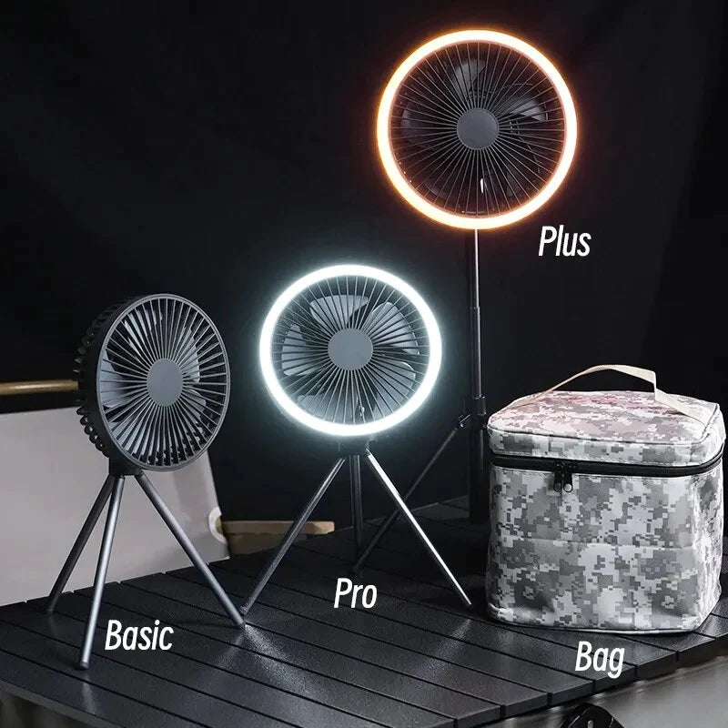 Rechargeable Powerful Desk Fan with Power Bank and LED Lighting