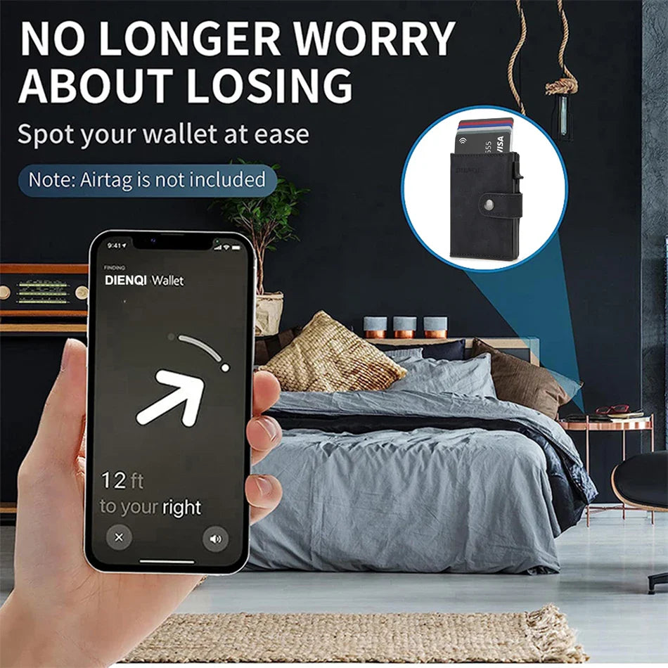 Maximum Carry RFID AirTag Wallet – Pop-Up Cards, Cash Compartment & Coin Pocket