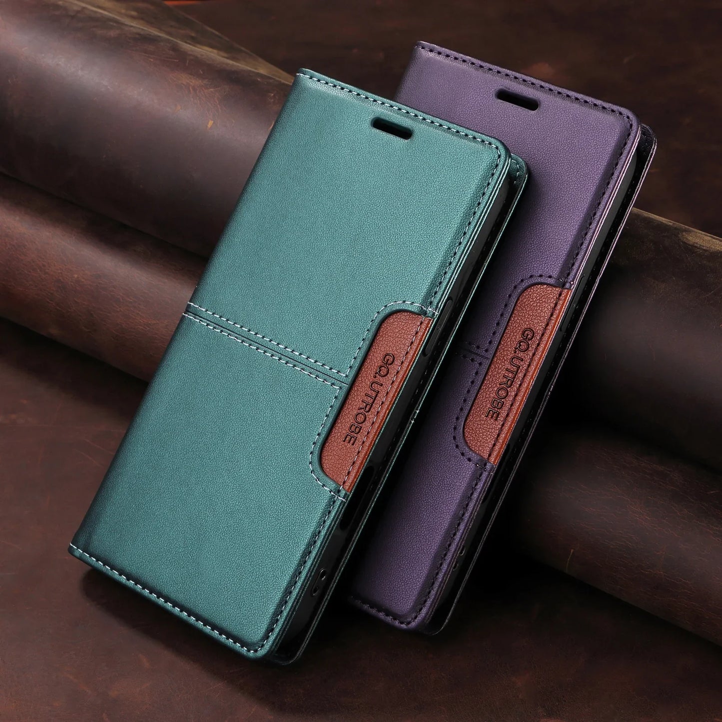 RFID Blocking Magnetic Leather Wallet Flip Case with Stand for iPhone