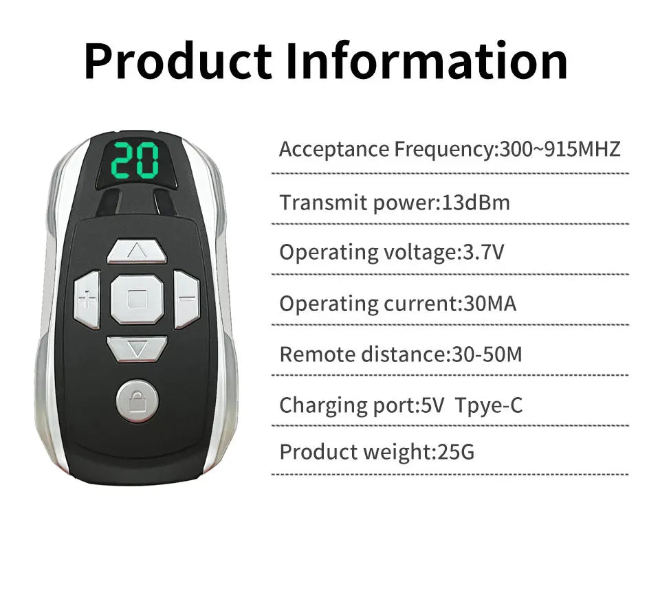 GateMaster 20-Channel Rechargeable 300–915MHz Frequency Smart Remote Duplicator