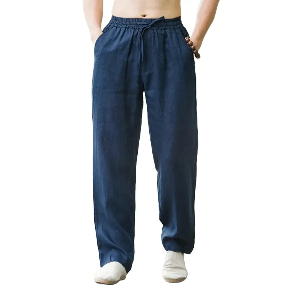 Cotton Linen Relaxed Loose Fit Breathable Pants for Men