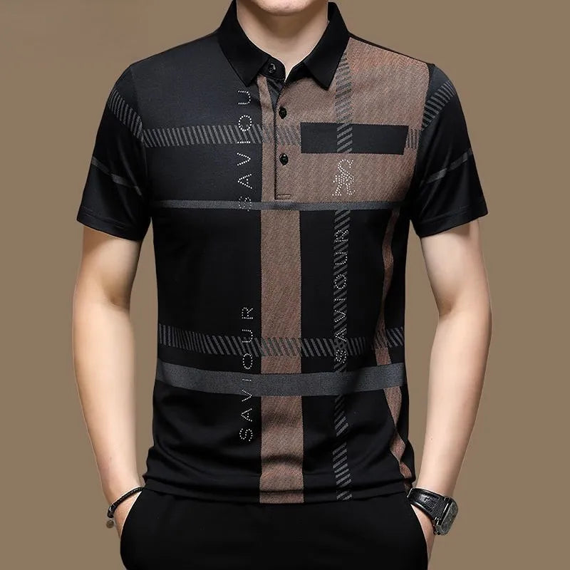 Business Pattern Print Short Sleeve Collar Polo Shirt
