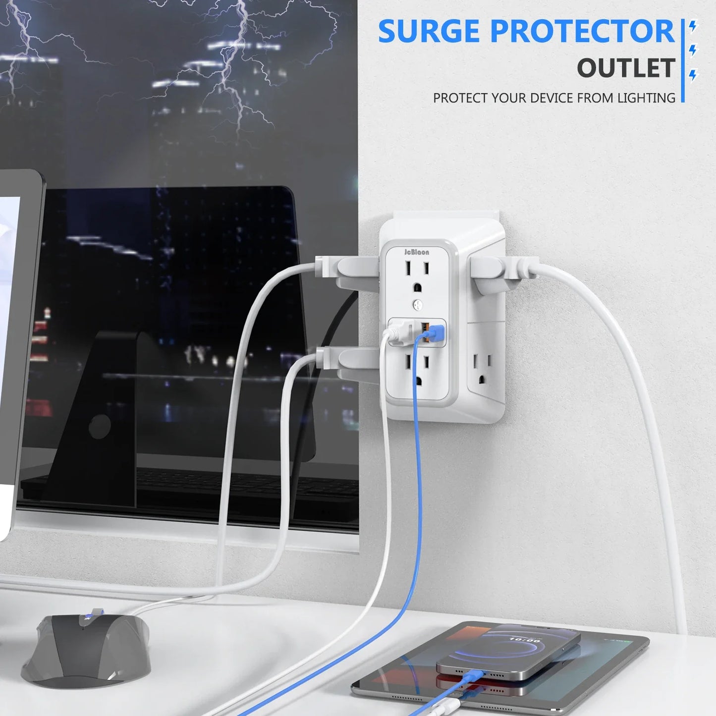 US Plug 10 in 1 Multi-Wall Socket & USB+Type C Fast Charging Station