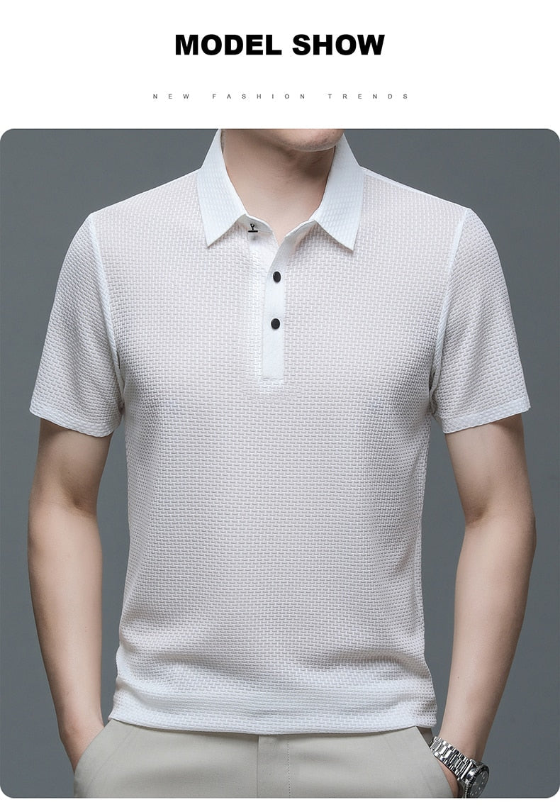 Short-Sleeve Plaid Pattern Ice Silk Polo Shirt