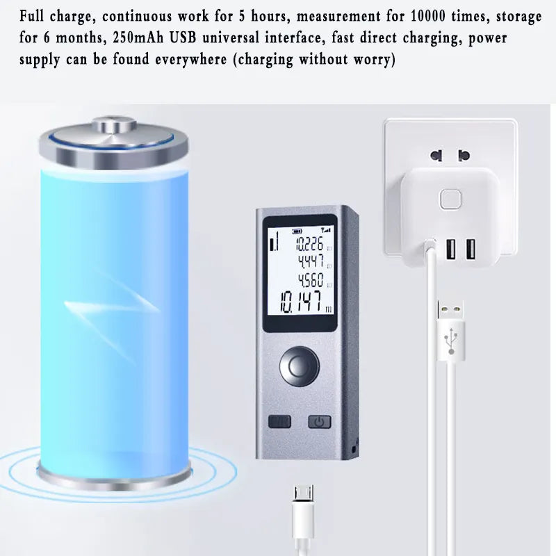 Micro-Size Smart Digital Laser USB Charge Rangefinder Meter