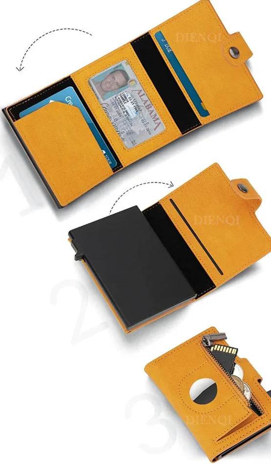 Maximum Carry RFID AirTag Wallet – Pop-Up Cards, Cash Compartment & Coin Pocket