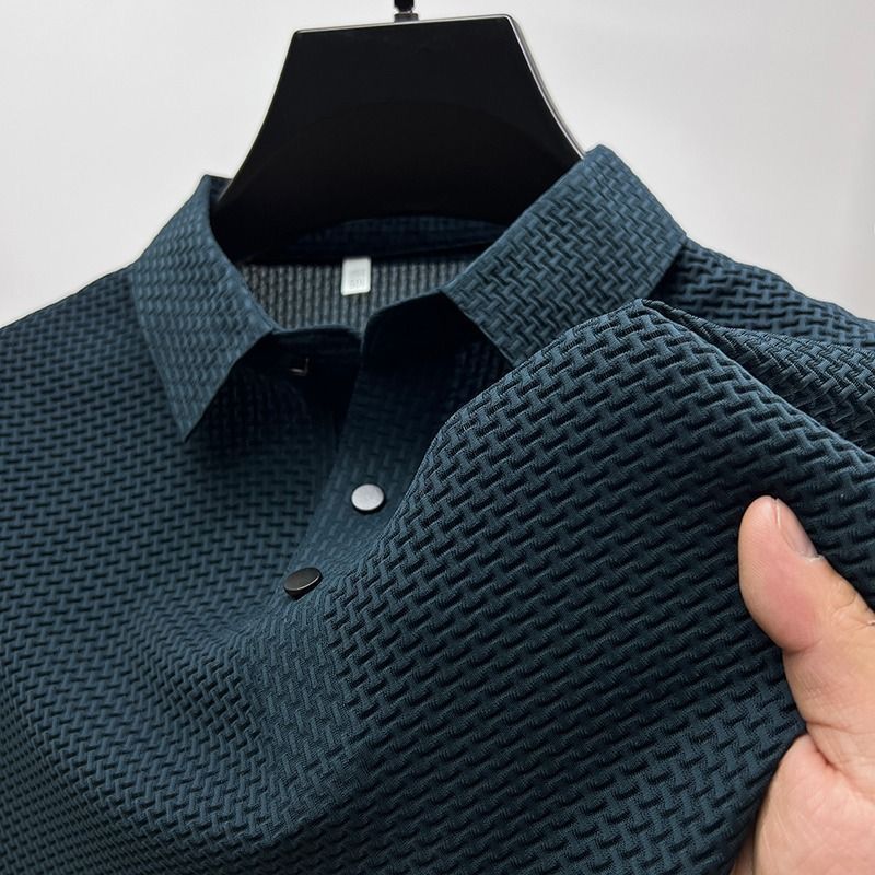 Short-Sleeve Plaid Pattern Ice Silk Polo Shirt