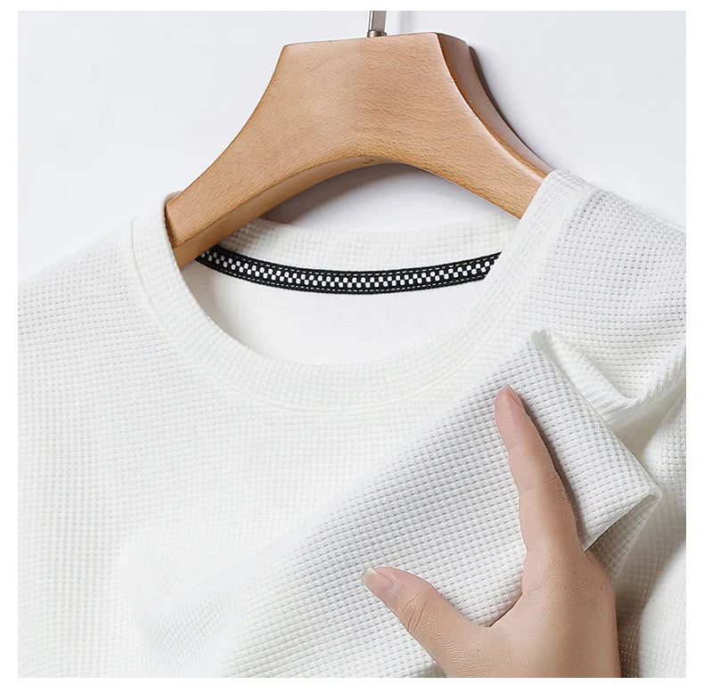 Summer 3D Waffle-Knit Crew Neck T-Shirt – Breathable & Soft