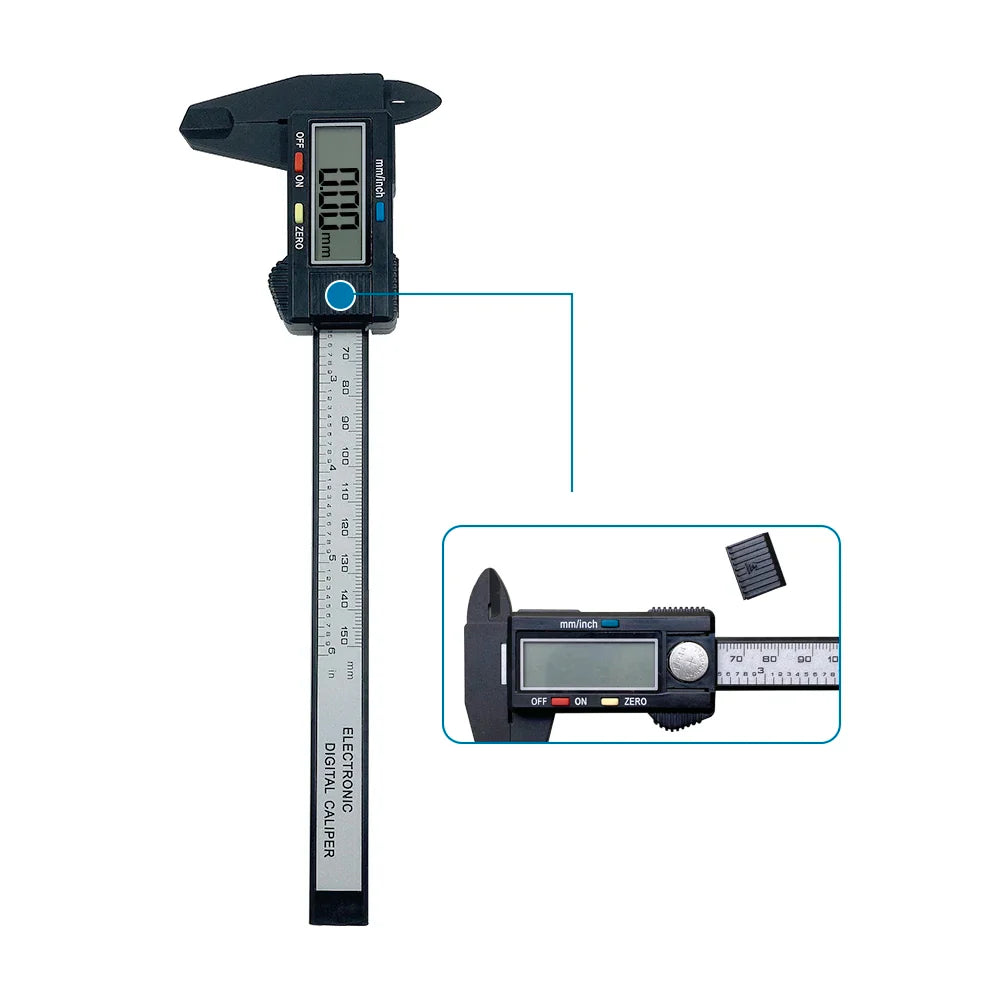 Electronic Digital mm/in Carbon Fiber Caliper with Large LCD Display