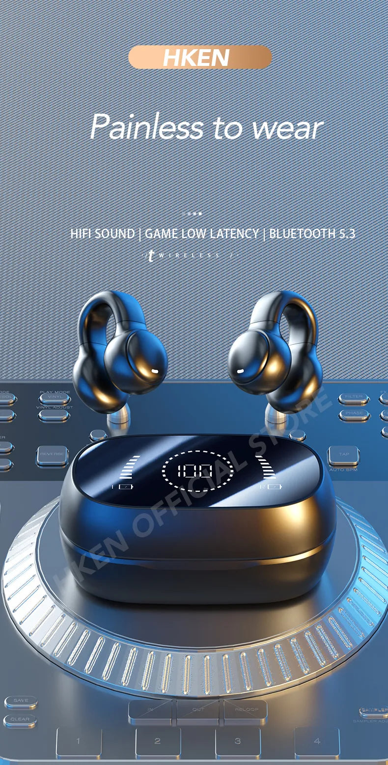 Bone Conduction Noise Canceling Clip-on Ear Pain Free Design Earphones