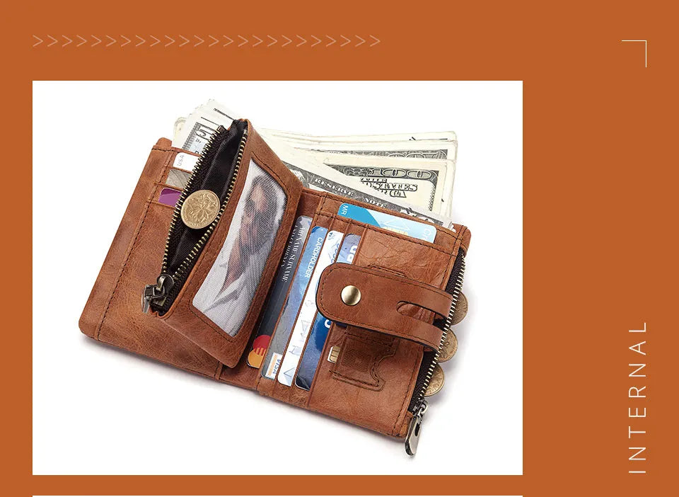Genuine Leather Vintage RFID Blocking  Men Wallet With Chain