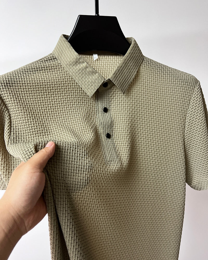 Short-Sleeve Plaid Pattern Ice Silk Polo Shirt