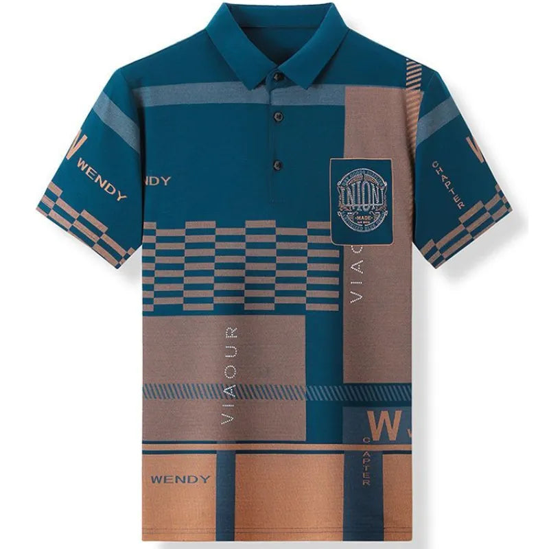 Business Pattern Print Short Sleeve Collar Polo Shirt