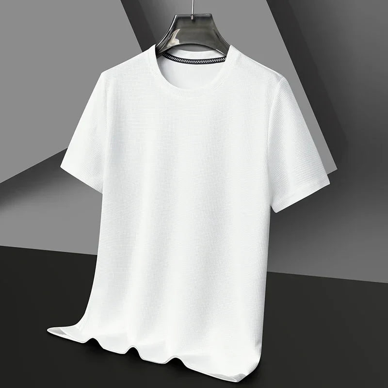 Summer 3D Waffle-Knit Crew Neck T-Shirt – Breathable & Soft