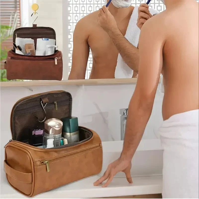 Premium Faux Leather Large Capacity Water-Resistant Travel Toiletry Bag