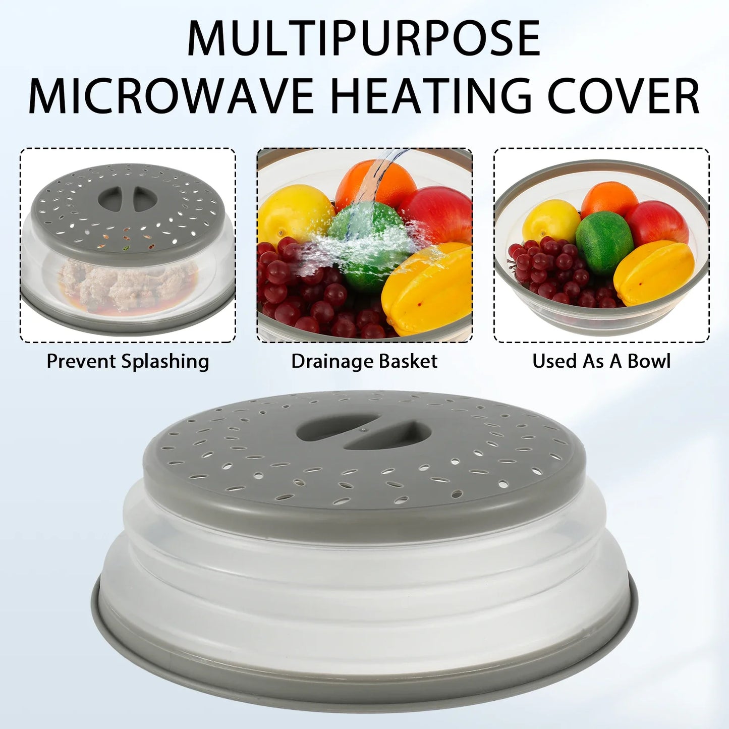 Multi-Purpose 3 in 1 Collapsible Microwave Splatter Cover