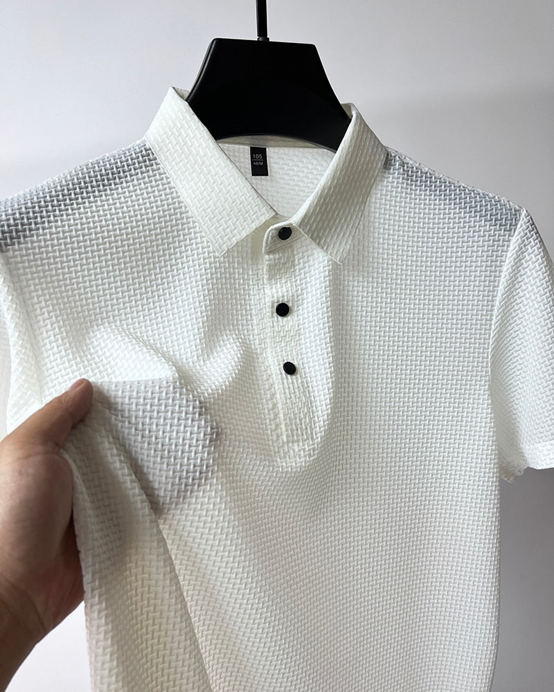 Short-Sleeve Plaid Pattern Ice Silk Polo Shirt