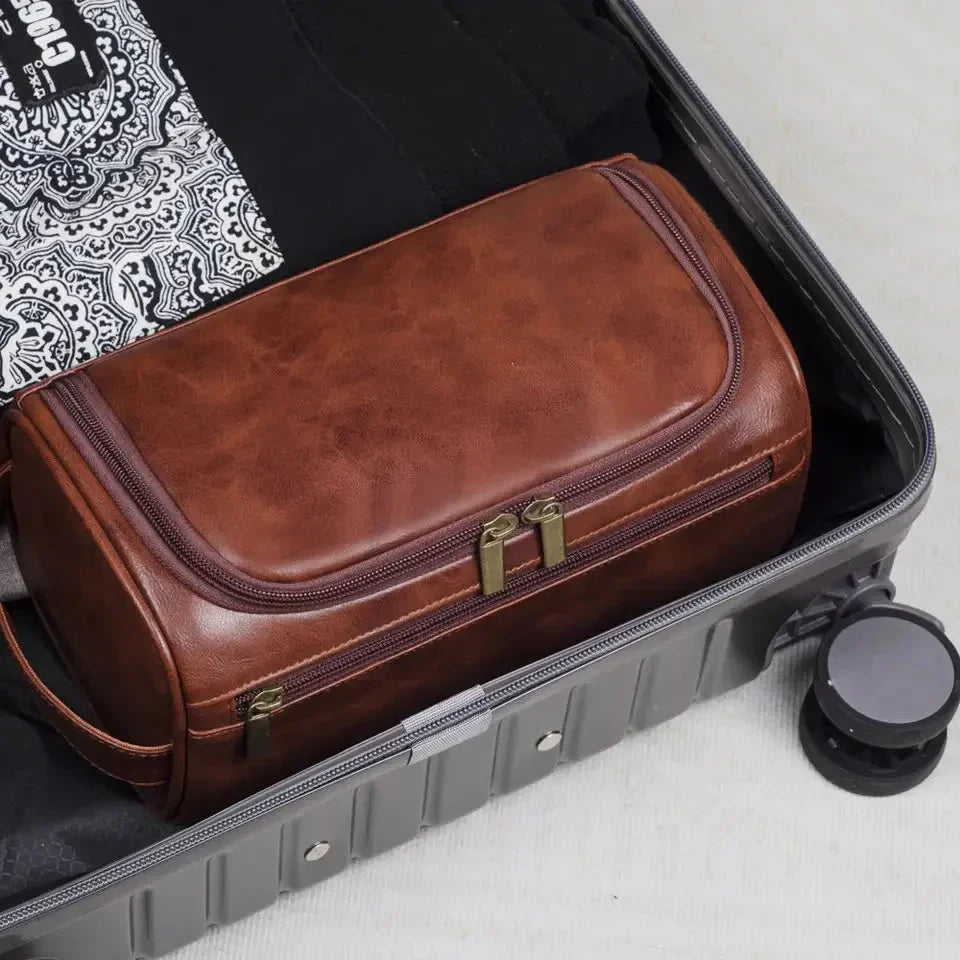 Premium Faux Leather Large Capacity Water-Resistant Travel Toiletry Bag