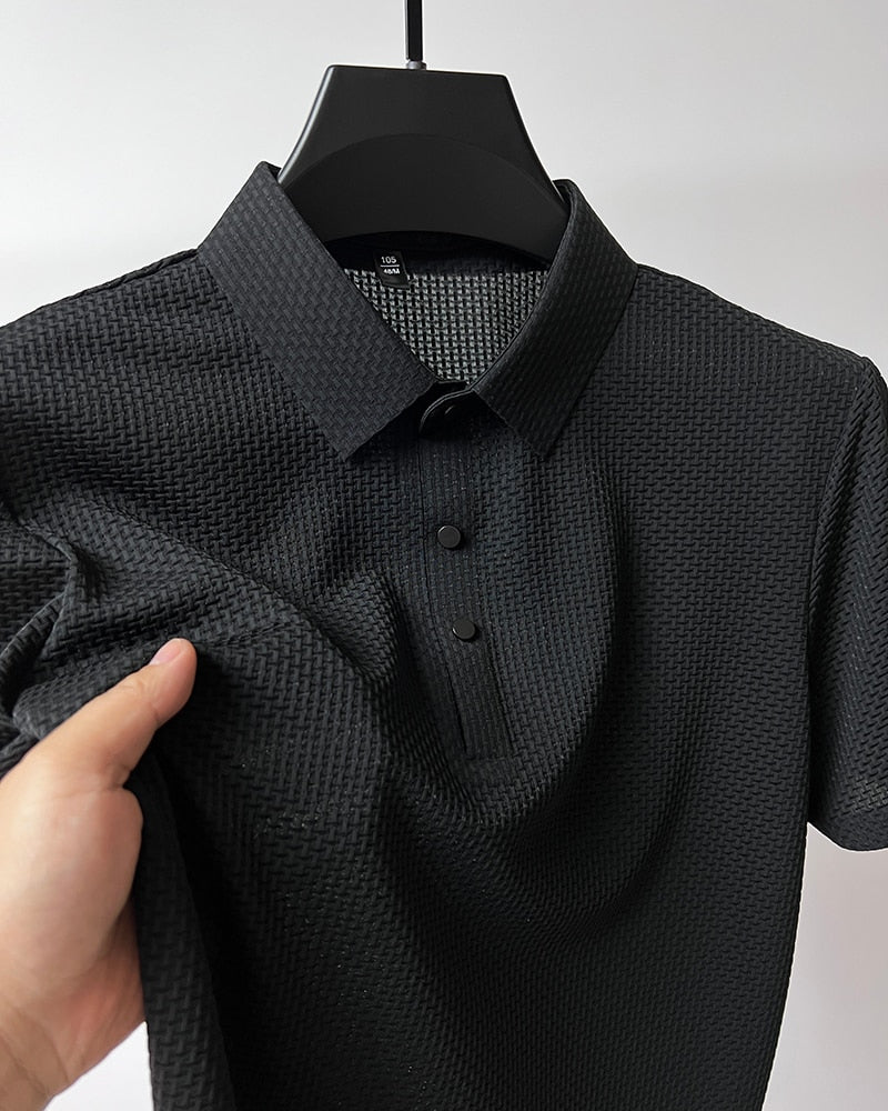 Short-Sleeve Plaid Pattern Ice Silk Polo Shirt
