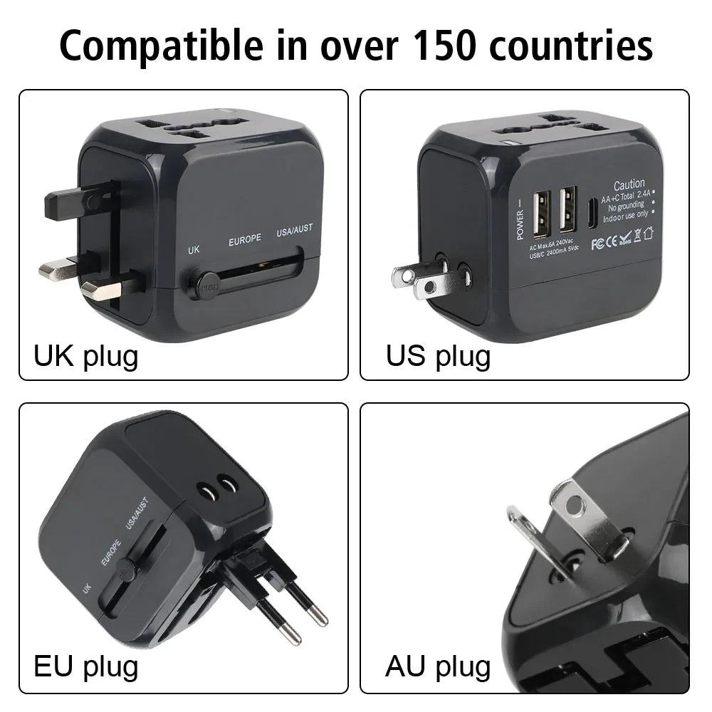 All-in-One Universal Travel Adapter Wall Charger with USB & USB-C