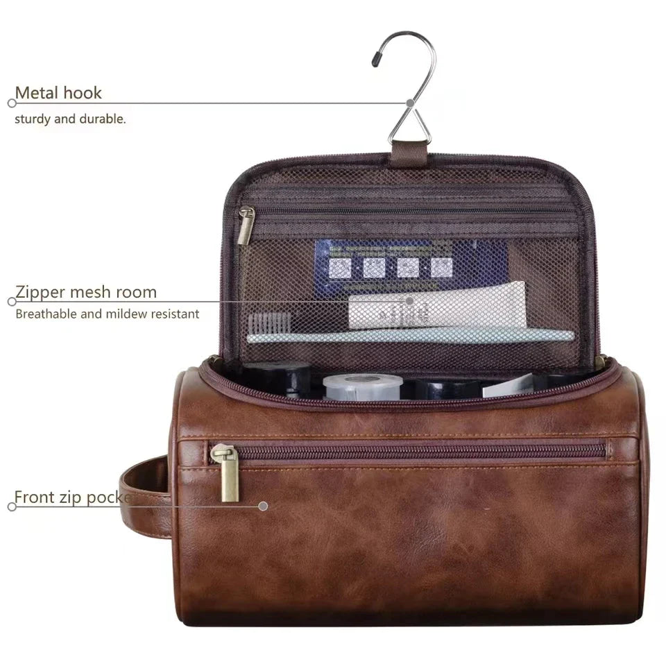 Premium Faux Leather Large Capacity Water-Resistant Travel Toiletry Bag